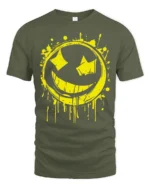 Grunge Smiley Face Graffiti Street Art Graphic T Shirt Style - military green t-shirt on white background