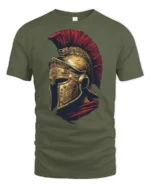Vintage Roman Gladiator Helmet Warrior Graphic T Shirt Style - military green t-shirt on white background