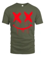 Creepy Dripping Smiley Face Horror Graffiti Graphic T Shirt - military green t-shirt on white background