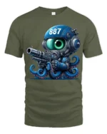 Sci Fi Octopus Space Soldier With Blaster Graphic T Shirt - military green t-shirt on white background