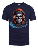Urban Skull With Headphones Street Style Graphic T Shirt - navy t-shirt on white background
