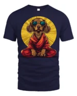 Zen Meditation Dog With Sunglasses Funny Graphic T Shirt - navy t-shirt on white background