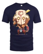 Cute Fantasy Warrior Mask Chibi Knight Graphic T Shirt - navy t-shirt on white background