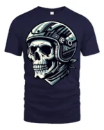 Skull Motorcycle Helmet Rider Graphic T Shirt Biker Style - navy t-shirt on white background
