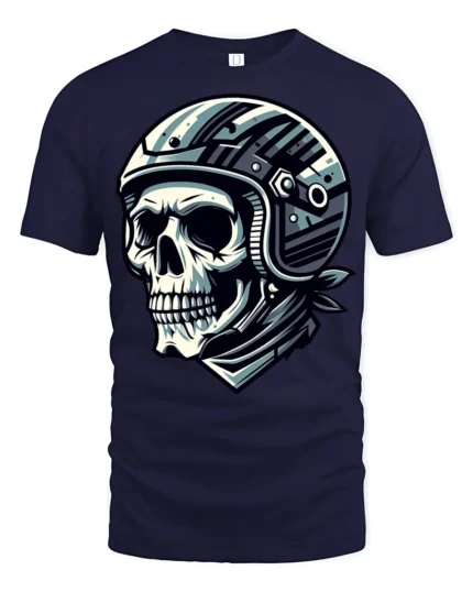Skull Motorcycle Helmet Rider Graphic T Shirt Biker Style - navy t-shirt on white background