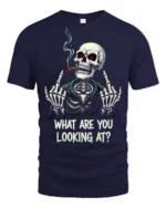 Funny Skeleton Smoking Cigar What Are You Looking At T Shirt - navy t-shirt on white background