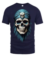 Vintage Pirate Skull Bandana Graphic T Shirt Dark Ocean Style - navy t-shirt on white background