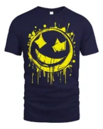 Grunge Smiley Face Graffiti Street Art Graphic T Shirt Style - navy t-shirt on white background