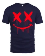 Creepy Dripping Smiley Face Horror Graffiti Graphic T Shirt - navy t-shirt on white background