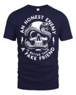 Skull And Snake An Honest Enemy Quote Graphic T Shirt - navy t-shirt on white background