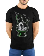 Funny Astronaut Bong Galaxy Space Humor Graphic T Shirt - model wearing black tee with hands behind back