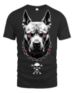 Fierce Pitbull With Skull Chain Dark Street Graphic T Shirt - black t-shirt on white background