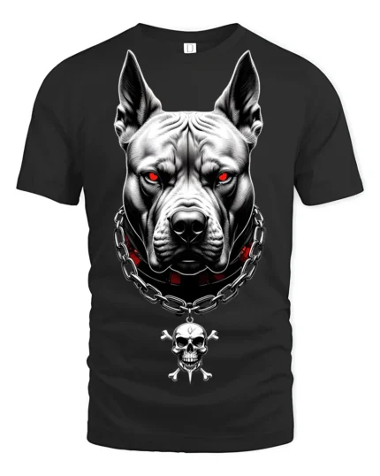 Fierce Pitbull With Skull Chain Dark Street Graphic T Shirt - black t-shirt on white background