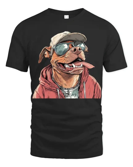 Cool Pitbull Dog With Sunglasses Urban Style Graphic T Shirt - black t-shirt on white background