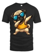 Funny Dabbing Pug With Sunglasses Cool Cartoon Graphic T Shirt - black t-shirt on white background