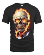 Flaming Skull Fire Eyes Dark Horror Graphic T Shirt - black t-shirt on white background