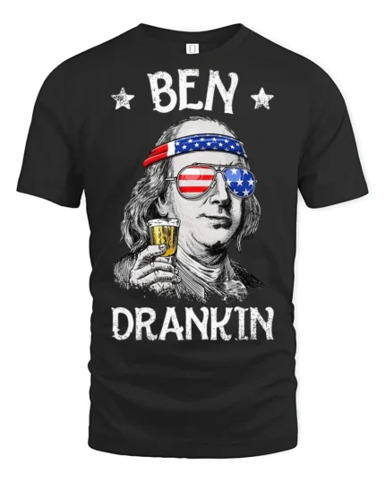 Ben Drankin Funny Benjamin Franklin Party Graphic T Shirt - black t-shirt on white background