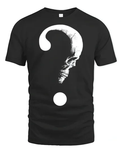 Mysterious Skull Question Mark Dark Humor Graphic T Shirt - black t-shirt on white background
