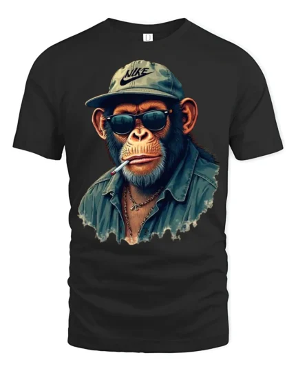 Cool Monkey With Sunglasses Street Style Funny Graphic T Shirt - black t-shirt on white background