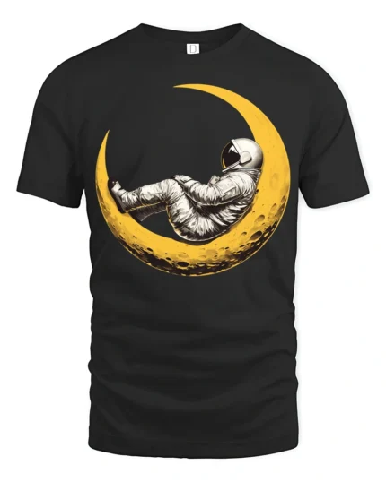 Dreaming Astronaut Resting On Moon Space Art Graphic T Shirt - black t-shirt on white background