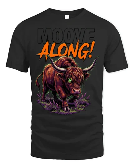 Mooove Along Funny Highland Cow Attitude Graphic T Shirt - black t-shirt on white background