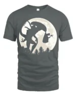 Creepy Mothman Cryptid Legend Moon Silhouette Graphic T Shirt - gray t-shirt on white background