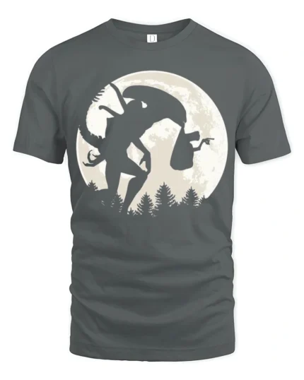 Creepy Mothman Cryptid Legend Moon Silhouette Graphic T Shirt - gray t-shirt on white background