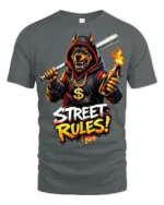 Street Rules Angry Doberman Urban Graffiti Graphic T Shirt - gray t-shirt on white background