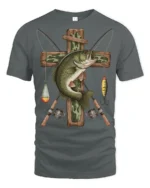 Vintage Bass Fishing Cross Angler Graphic Outdoor T Shirt - gray t-shirt on white background