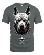 Fierce Pitbull With Skull Chain Dark Street Graphic T Shirt - gray t-shirt on white background
