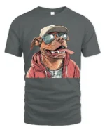 Cool Pitbull Dog With Sunglasses Urban Style Graphic T Shirt - gray t-shirt on white background