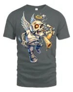Angel Skull Drinking Beer Funny Party Skeleton Graphic T Shirt - gray t-shirt on white background