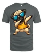 Funny Dabbing Pug With Sunglasses Cool Cartoon Graphic T Shirt - gray t-shirt on white background