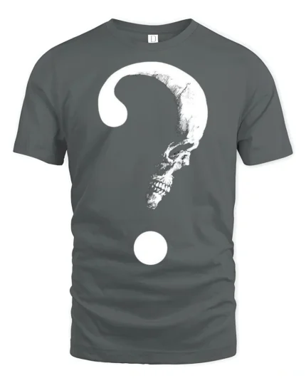Mysterious Skull Question Mark Dark Humor Graphic T Shirt - gray t-shirt on white background
