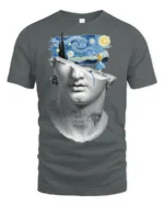 Surreal Starry Mind Sculpture Dream Art Graphic T Shirt - gray t-shirt on white background