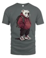 Cool Bulldog Streetwear Backpack Urban Dog Graphic T Shirt - gray t-shirt on white background