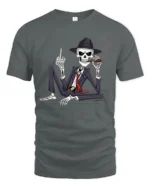 Gangster Skeleton With Cigar Dark Humor Graphic T Shirt - gray t-shirt on white background