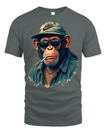 Cool Monkey With Sunglasses Street Style Funny Graphic T Shirt - gray t-shirt on white background