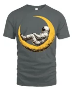 Dreaming Astronaut Resting On Moon Space Art Graphic T Shirt - gray t-shirt on white background