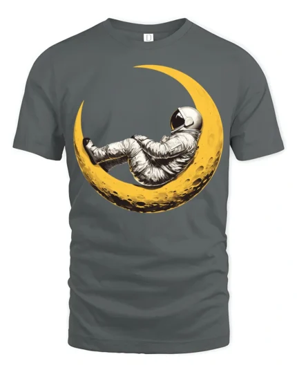 Dreaming Astronaut Resting On Moon Space Art Graphic T Shirt - gray t-shirt on white background