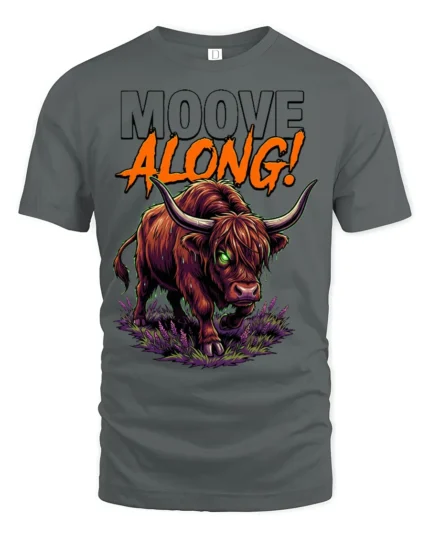 Mooove Along Funny Highland Cow Attitude Graphic T Shirt - gray t-shirt on white background