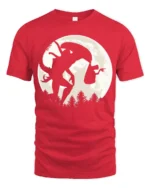 Creepy Mothman Cryptid Legend Moon Silhouette Graphic T Shirt - red t-shirt on white background