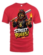 Street Rules Angry Doberman Urban Graffiti Graphic T Shirt - red t-shirt on white background