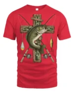 Vintage Bass Fishing Cross Angler Graphic Outdoor T Shirt - red t-shirt on white background