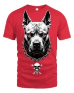 Fierce Pitbull With Skull Chain Dark Street Graphic T Shirt - red t-shirt on white background