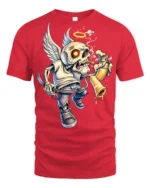 Angel Skull Drinking Beer Funny Party Skeleton Graphic T Shirt - red t-shirt on white background