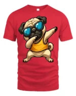 Funny Dabbing Pug With Sunglasses Cool Cartoon Graphic T Shirt - red t-shirt on white background