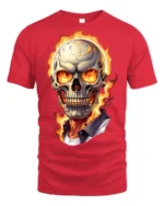 Flaming Skull Fire Eyes Dark Horror Graphic T Shirt - red t-shirt on white background