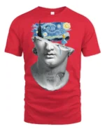 Surreal Starry Mind Sculpture Dream Art Graphic T Shirt - red t-shirt on white background