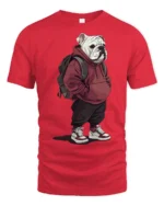 Cool Bulldog Streetwear Backpack Urban Dog Graphic T Shirt - red t-shirt on white background